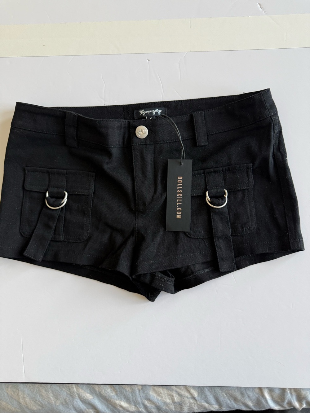 Dolls Kill Black Low-Rise Cargo Short Shorts